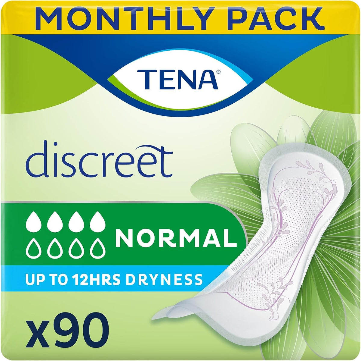 TENA Discreet Normal Incontinence Pads, Pack of 90