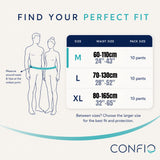 Confio Pull-Up Pants size chart – M, L and XL waist and hip measurements